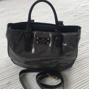 Kate Spade Grey Black Patent Leather Satchel FIRM